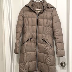 Taupe and black Michael Kors long winter coat